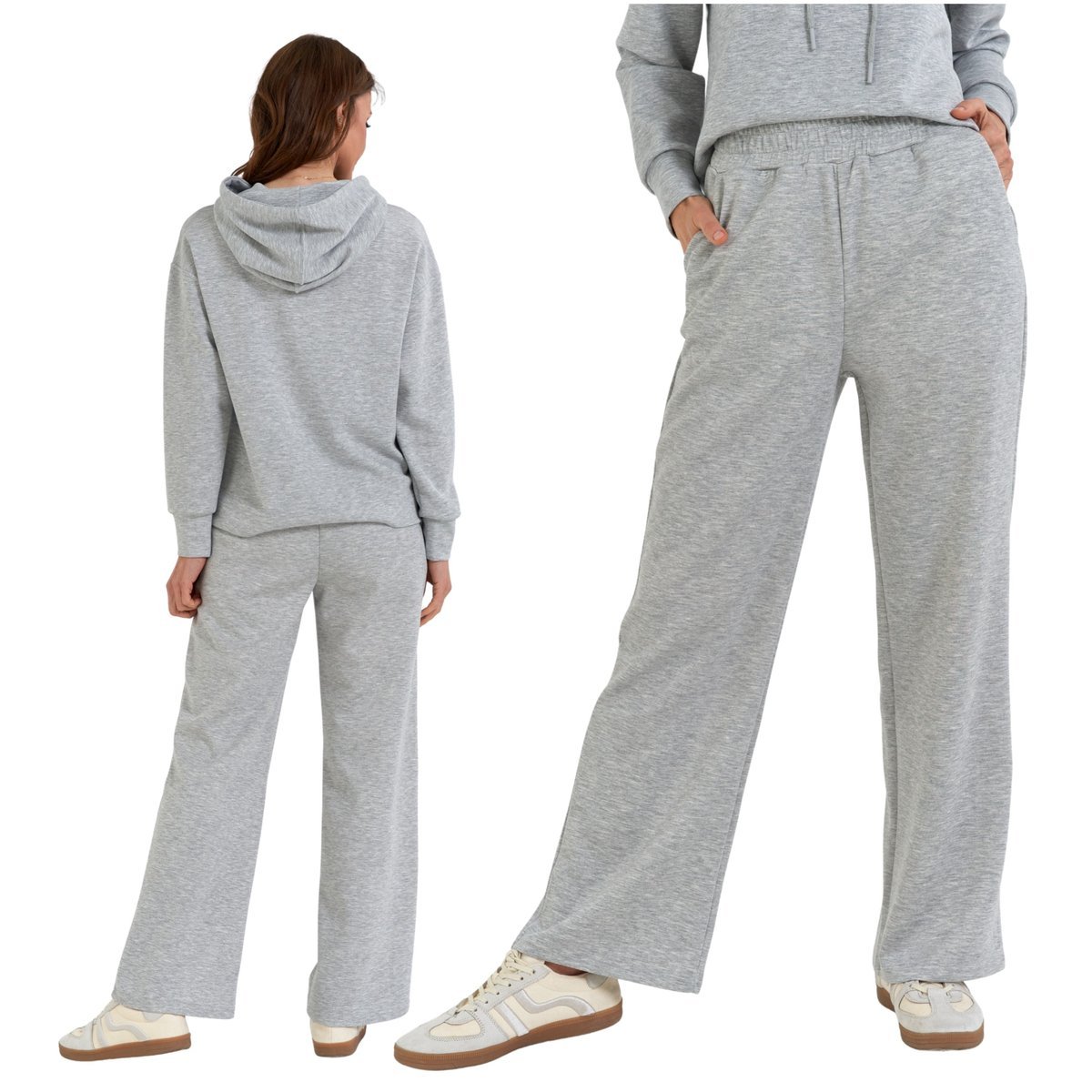 SZEROKIE SPODNIE DRESOWE DAMSKIE Z KIESZENIAMI GŁADKIE WYGODNE MORAJ XL