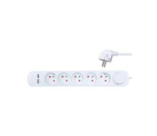 Solight PP152USBC - Przedłużacz z wyłącznikiem 5Z + 2xUSB 3m biały - Przedłużacze i rozgałęźniki - miniaturka - grafika 1