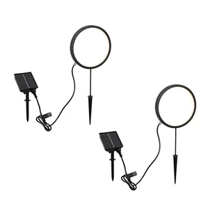 QAZQA Zestaw 2 czarnych lamp na szpikulec 50 cm z wbudowanym akumulatorem LED i panelem słonecznym IP65 - Adalind - Lampy ogrodowe - miniaturka - grafika 1
