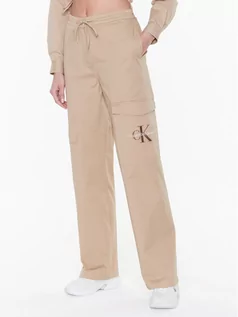 Spodnie damskie - Calvin Klein Jeans Spodnie materiałowe J20J220263 Beżowy Relaxed Fit - grafika 1