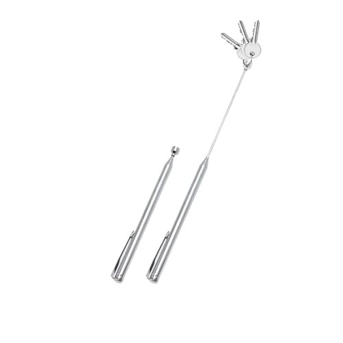 Magnes przedłużający się z długopisem - magnes do podnoszenia przedmiotów wysuwany w kształcie długopisu, metalowy, 62 cm, srebrny