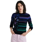 Swetry damskie - Sweter damski Desigual Lily klasyczny we wzory czarny-M - miniaturka - grafika 1