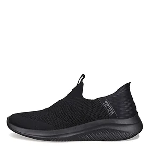 Skechers Damskie kapcie Ultra Flex 3.0, czarne dzianiny/wykończenia, 2 UK, Czarne dzianinowe wykończenie - Kapcie damskie - miniaturka - grafika 1
