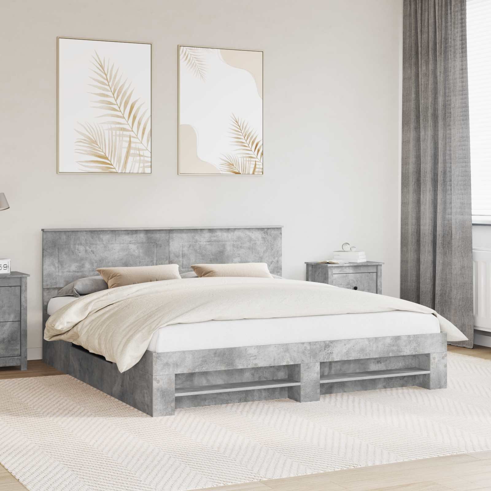 vidaXL Ramka łóżka Betonowy szary 200 x 200 cm Materiał z drewna