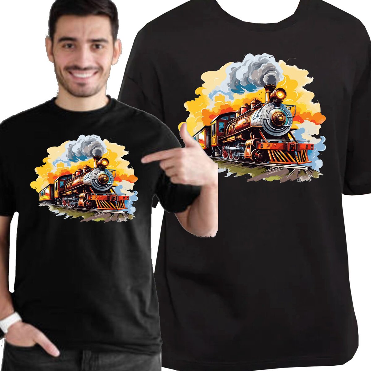 KOSZULKA NADRUK POCIĄG PAROWÓZ LOKOMOTYWA DLA FANA POCIĄGÓW XXL 3410 CZARNA