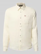 Koszule męskie - Koszula lniana o kroju slim fit z wyhaftowanym logo - miniaturka - grafika 1