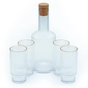 Karafki - Zestaw szklanych karafek Intirilife karafka z korkiem i 4 szklanki ze złotym brzegiem - karafka o pojemności 1,7 litra - szklanki o pojemności 260 ml - kryształowy dzbanek karafka do picia wody mrożonej herbaty soku wina - miniaturka - grafika 1