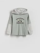 Bluzy i sweterki niemowlęce - Reserved - Bawełniany longsleeve z kapturem - jasnozielony - miniaturka - grafika 1