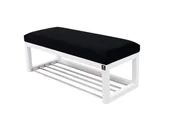Ławki do przedpokoju - Ławka na buty LPG-4 65cm EMRAWOOD drewno lite kolor biały siedzisko gładkie, czarny - miniaturka - grafika 1