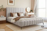Łóżka - Besilio Möbel - Podwójne łóżko 120x200 Tina II Slim aksamitna tkanina - Designerskie łóżko z listwową ramą, wezgłowiem i podstawą łóżka - Jasnoszary & Velluto 15 - miniaturka - grafika 1