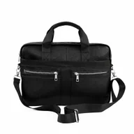 Torby męskie - Duża skórzana męska torba na laptopa i dokumenty Solier SL45 Milo czarny - miniaturka - grafika 1