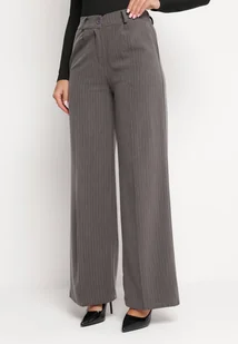 Szare Szerokie Spodnie w Paski z Regularną Talią Phemire - Spodnie damskie - miniaturka - grafika 1