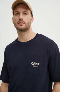 Koszulki męskie - Gant t-shirt męski kolor granatowy z nadrukiem - grafika 1