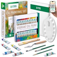 Przybory szkolne - Kompletny Zestaw do Malowania Farbami Olejnymi 51 Elementów – Pędzle, Farby, Paleta + Płótno – Dla Dorosłych i Dzieci + EBOOK-1 - miniaturka - grafika 1