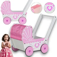 Chodziki - Drewaniany Wózek dla Lalek Zabawka dla Dzieci Chodzik Pchacz - miniaturka - grafika 1