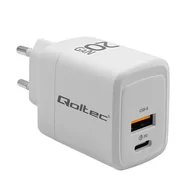 Ładowarki do telefonów - Qoltec ��adowarka sieciowa 20W GaN | 5-20V | 1.5-3A | 1 x USB-C PD | 1 x USB QC 3.0 | Bia��a - miniaturka - grafika 1