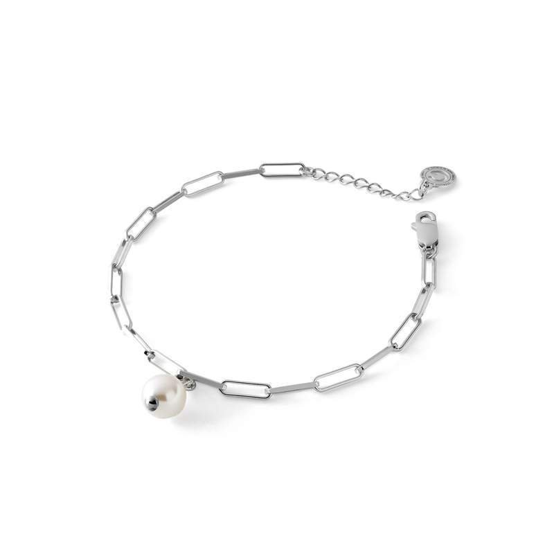 Srebrna bransoletka z okrągłą perłą GAVBARI, srebro 925 : Srebro - kolor pokrycia - Pokrycie platyną