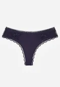 Majtki damskie - Granatowe Majtki Stringi z Subtelną Koronką z Bawełną Adriedah - miniaturka - grafika 1