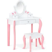 Szafy i szafki dla dzieci - Toaletka dla Dzieci z Obrotowym o 360° i Zdejmowanym Lustrem, Zestaw Toaletki z Wygodnym Stołkiem, Stolik do Makijażu z 3 Szufladami (Biały) - miniaturka - grafika 1