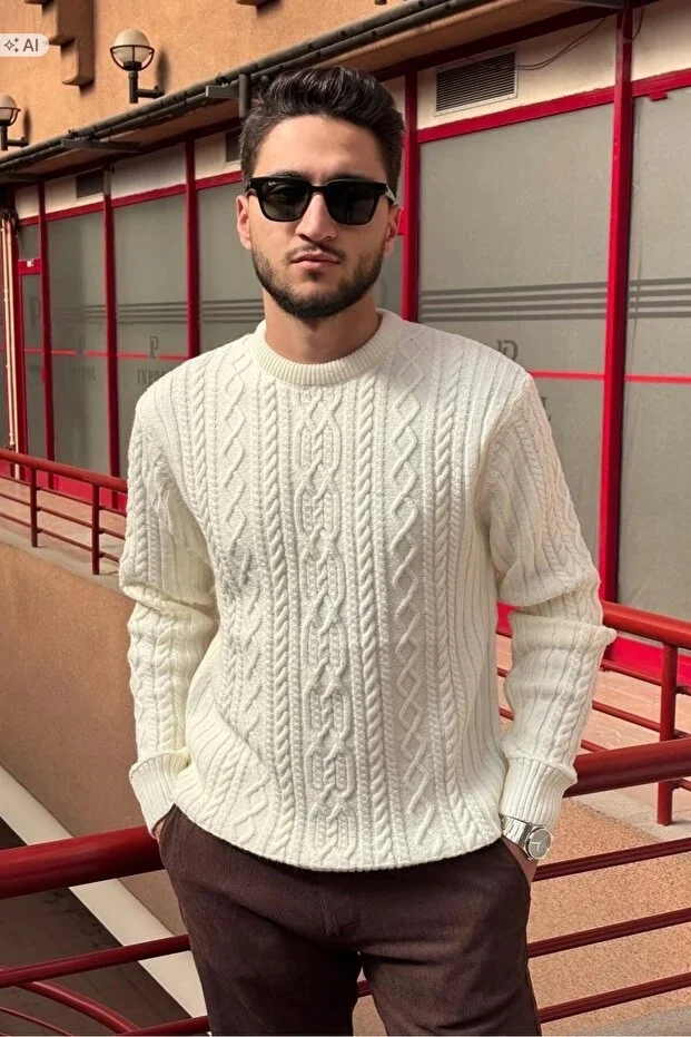KLASYCZNY MĘSKI SWETER PLECIONY Z MIĘKKIEJ DZIANINY M 5IA