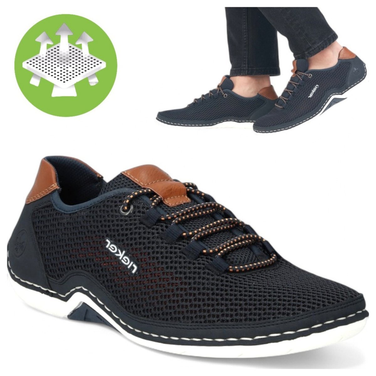 Buty Męskie Półbuty Lekkie Ażurowe RIEKER Wygodne Sportowe Oddychające Buty Męskie Półbuty Lekkie Ażurowe RIEKER 46 Wygodne Sportowe Oddychające