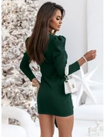 Sukienki - Elegancka sukienka z falbaną i bufkami DAZZLING - butelkowa zieleń - miniaturka - grafika 1