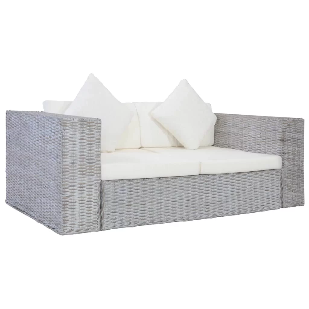 vidaXL 2-osobowa sofa z poduszkami, szara, naturalny rattan vidaXL