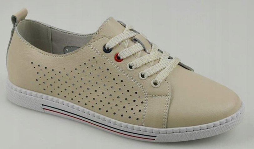 Beżowe ażurowe trampki półbuty wiązane S. Barski LR51-587 skórzane r.36