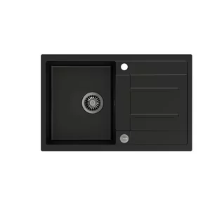 QUADRON Zlewozmywak granitowy jednokomorowy 78 50 19,5 cm z ociekaczem MORGAN 111 Very Black czarny mat ze stalowym odpływem HB8203U7-BS - Zlewozmywaki - miniaturka - grafika 1