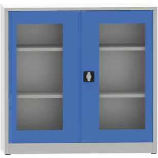 B2B Partner Szafa z półkami spawana ze szklanymi drzwiami, 1150 x 1200 x 400 mm, szara/niebieska 178605 - Szafy biurowe - miniaturka - grafika 1