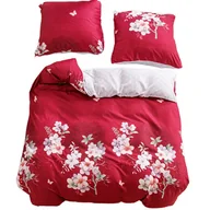 Pościel - Pościel 200x220 bawełna satynowa dwustronna GierekHoff 3 el kwiaty czerwona - miniaturka - grafika 1