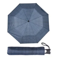 Parasole - Parasol męski Blue Drop półautomatyczny składany granatowy wzór krata szeroka - miniaturka - grafika 1