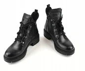 Botki damskie - Czarne trzewiki botki trapery damskie NESSI 24704 skóra licowa modne r.41 - miniaturka - grafika 1