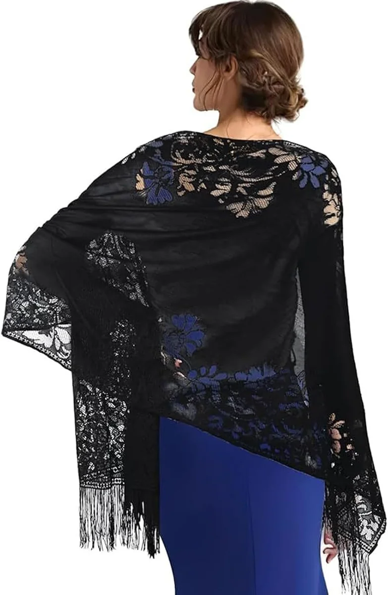 SZALIK KORONKOWY 180X60CM DAMSKI ELEGANCKI DELIKATNY ODDECHOWY CZARNY