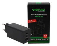 Ładowarki do telefonów - PATONA Premium Ładowarka GaN PD65W 2xUSB-C 1xUSB-A PD3.0 QC3.0 czarna - miniaturka - grafika 1