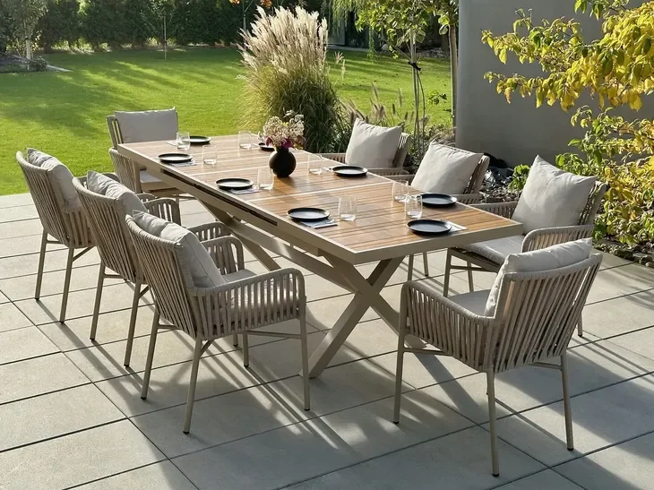 Zestaw Rozkładany Prostokątny Aluminiowy Stół Ogrodowy 180/240 + 8 krzeseł