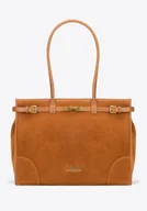 Torebki damskie - Damska shopperka ze skóry naturalnej o fakturze zamszu jasny brąz - miniaturka - grafika 1