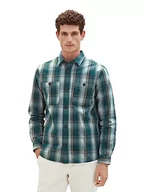 Koszule męskie - TOM TAILOR Męska koszula z wzorem w kratę, 30743-Deep Green Grey Grindle Check, M - miniaturka - grafika 1