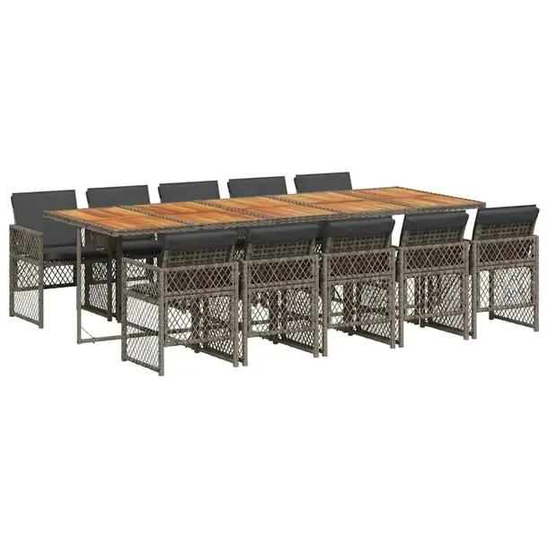 Zestaw mebli ogrodowych szary z rattanem PE, stół 275x106x73 cm, krzesło