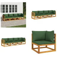 Meble ogrodowe - vidaXL 4-częściowy zestaw wypoczynkowy do ogrodu z zielonymi poduszkami z litego drewna - Zestaw wypoczynkowy do ogrodu - Zestawy wypoczynkowe do ogrodu - Zestaw wypoczynkowy na zewnątrz - Zestaw wypoczynkowy na taras - miniaturka - grafika 1