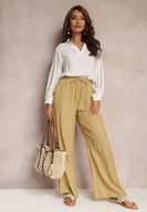 Spodnie damskie - Beżowe Spodnie Materiałowe z Marszczoną Gumką Pimpernel - miniaturka - grafika 1