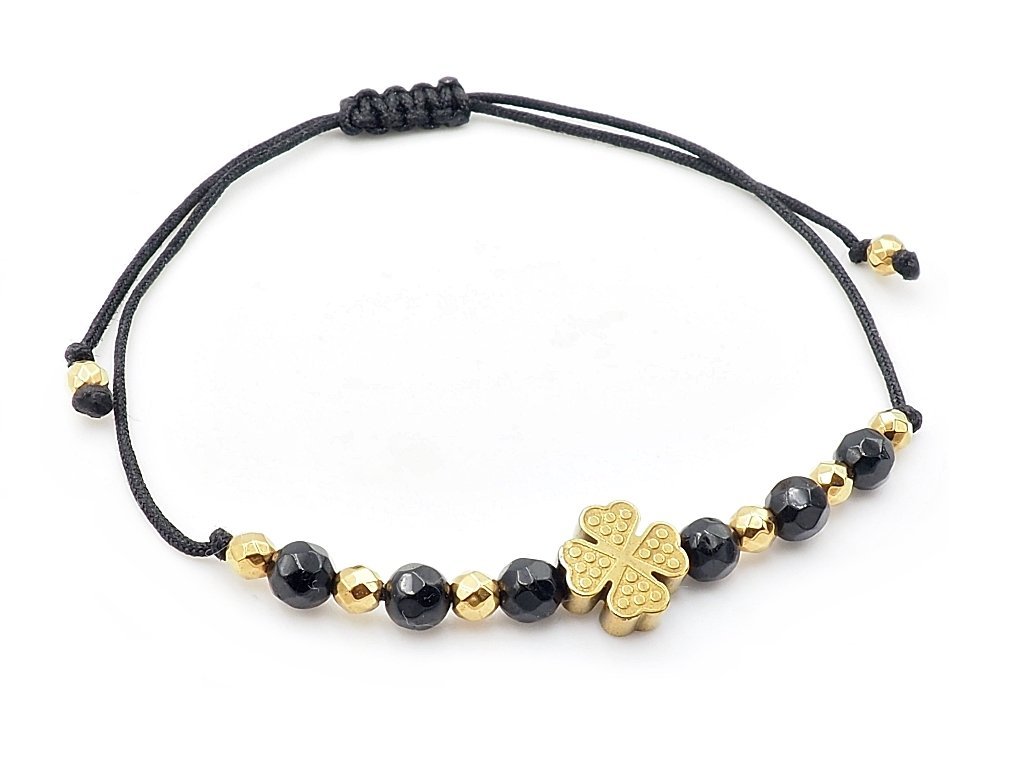 Czarna bransoletka szczęścia koniczyna ochrona turmaliny turmalin