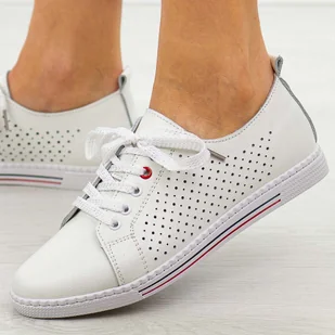 Białe ażurowe skórzane półbuty, tenisówki damskie S.Barski 587 - S.BARSKI - Półbuty damskie - miniaturka - grafika 1