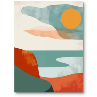 Plakat abstrakcyjny krajobraz z słońcem pomarańczowy zielony do salonu pomarańczowo-zielony 70x100 cm - Plakaty - miniaturka - grafika 1