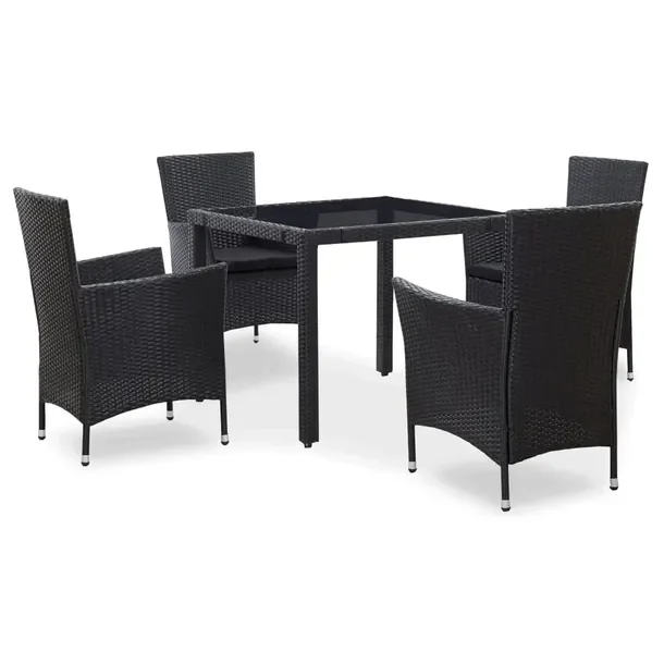 Elegancki zestaw mebli ogrodowych czarny rattan PE, stół 90x90x75 cm, 4 k