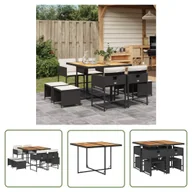 Meble ogrodowe - The Living Store 9-cz. zestaw mebli ogrodowych z poduszkami - czarny - rattan PE - Meble Ogrodowe - miniaturka - grafika 1