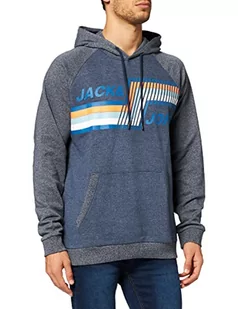 JACK & JONES Męska bluza z kapturem Jjmountain Sweat Hood Hooded, granatowy blezer/szczegóły: melanż, XL - Bluzy męskie - miniaturka - grafika 1