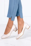 Czółenka - Beżowe czółenka perłowe damskie Sergio Leone na niskim obcasie skórzana wkładka PB291-CA - miniaturka - grafika 1