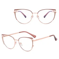 Okulary korekcyjne, oprawki, szkła - Damskie okulary kocie zerówki do komputera BLUE LIGHT 25158B Złoty/Brudny róż - miniaturka - grafika 1