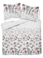 Pościel - Pościel satynowa 220x200 szara jasna pudrowa kwiaty liście Home Satin - miniaturka - grafika 1